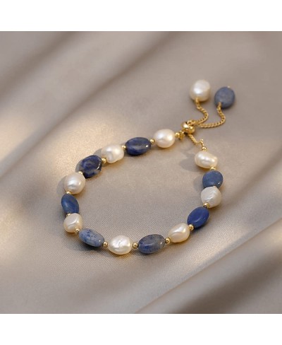 White Blue Beaded Pearl Birthstone Bracelet Women's Crystal Bracelet for Girlfriend Mom Wife Birthday $14.21 Strand