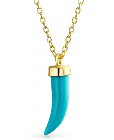 Minimalist Compressed Turquoise Italian Horn Lucky Amulet Pendant Necklace For Women 14K Gold Plated 925 Sterling Silver $19....