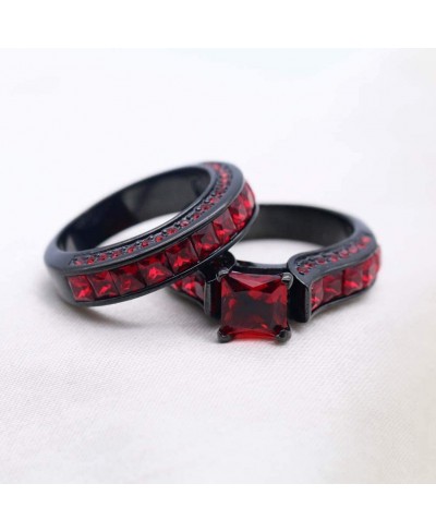 Black Gold Plated Womens Wedding Ring Sets Bridal Sets Princess Cut Red Cz Engagement Ring Wedding Bands $15.01 Bridal Sets