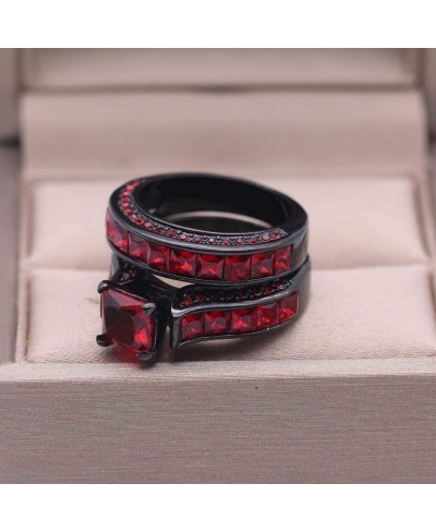 Black Gold Plated Womens Wedding Ring Sets Bridal Sets Princess Cut Red Cz Engagement Ring Wedding Bands $15.01 Bridal Sets