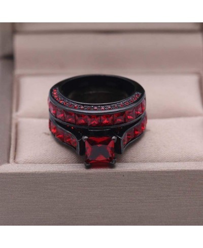 Black Gold Plated Womens Wedding Ring Sets Bridal Sets Princess Cut Red Cz Engagement Ring Wedding Bands $15.01 Bridal Sets