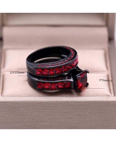 Black Gold Plated Womens Wedding Ring Sets Bridal Sets Princess Cut Red Cz Engagement Ring Wedding Bands $15.01 Bridal Sets