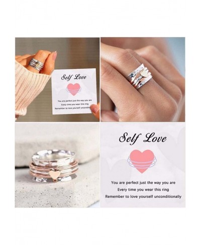 Self Love Spinner Heart Ring - Plain Hammered Spinner Band Rings Self Love Heart Spinner Ring Fashion Heart Rings Rotating An...