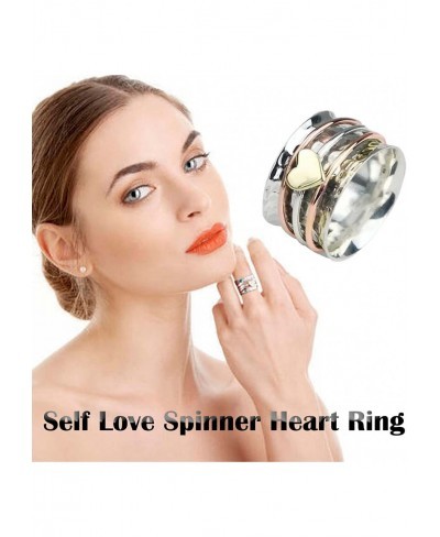 Self Love Spinner Heart Ring - Plain Hammered Spinner Band Rings Self Love Heart Spinner Ring Fashion Heart Rings Rotating An...