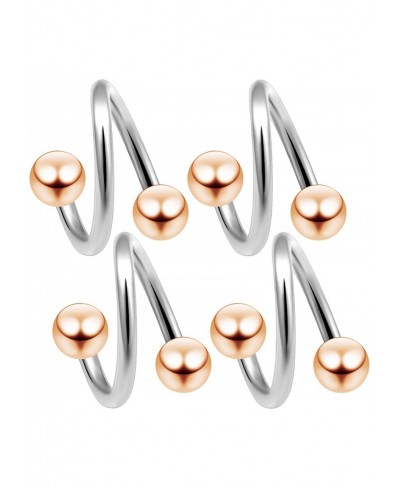 4pc 14g Spiral Barbell Twisted Piercing Surgical Stainless Steel Rose Gold Ball 10mm 3/8 Earrings $18.38 Piercing Jewelry