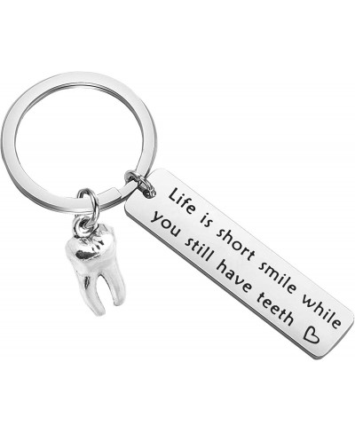 Humour Gift Funny Key Chain Life is Short Smile While You Still Have Teeth Stainless Steel Keyring Gift for The Elderly $10.4...