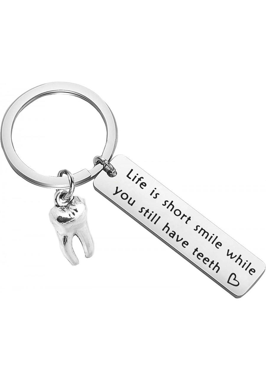 Humour Gift Funny Key Chain Life is Short Smile While You Still Have Teeth Stainless Steel Keyring Gift for The Elderly $10.4...