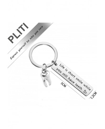 Humour Gift Funny Key Chain Life is Short Smile While You Still Have Teeth Stainless Steel Keyring Gift for The Elderly $10.4...