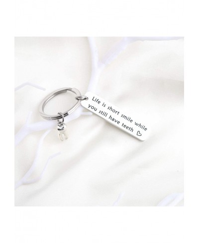 Humour Gift Funny Key Chain Life is Short Smile While You Still Have Teeth Stainless Steel Keyring Gift for The Elderly $10.4...