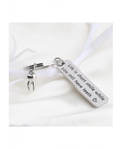 Humour Gift Funny Key Chain Life is Short Smile While You Still Have Teeth Stainless Steel Keyring Gift for The Elderly $10.4...