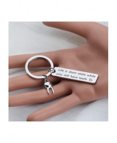 Humour Gift Funny Key Chain Life is Short Smile While You Still Have Teeth Stainless Steel Keyring Gift for The Elderly $10.4...