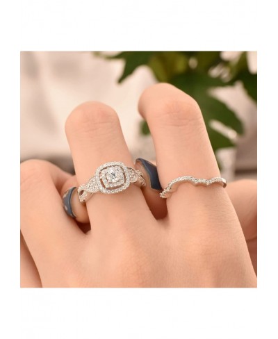 Wedding Rings Set for Women Round White Cz Engagement Rings Bridal Set 925 Sterling Silver Sz 5-12 $28.43 Bridal Sets