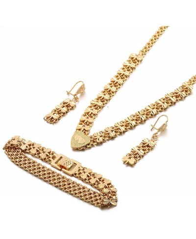 Dubai Bracelet Necklace Earring Double Heart Design Gold Jewelry Set $17.91 Jewelry Sets