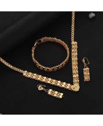 Dubai Bracelet Necklace Earring Double Heart Design Gold Jewelry Set $17.91 Jewelry Sets