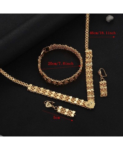 Dubai Bracelet Necklace Earring Double Heart Design Gold Jewelry Set $17.91 Jewelry Sets