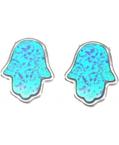 925 Solid Sterling Silver Small Synthetic Blue or White Opal Hamsa Stud Earrings - Hand of God $27.85 Stud