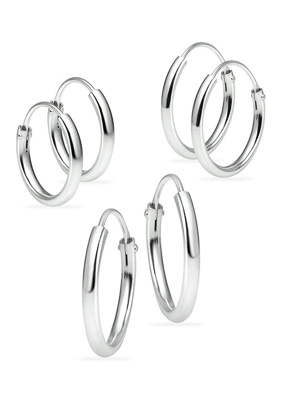 Sterling Silver Endless Hoops 1.2mm x 10mm 12mm 14mm 3 Pairs Thin Round Unisex Earrings Set for Women & Girls Silver $12.05 Hoop