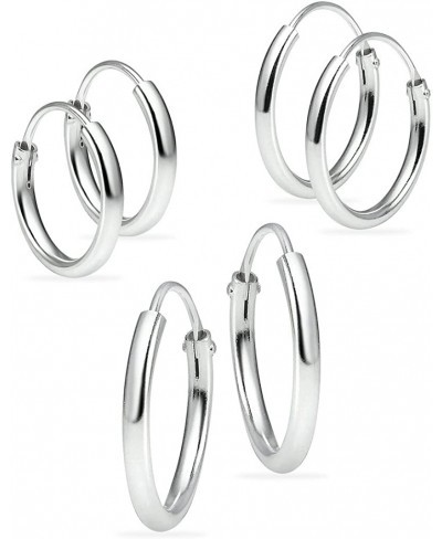 Sterling Silver Endless Hoops 1.2mm x 10mm 12mm 14mm 3 Pairs Thin Round Unisex Earrings Set for Women & Girls Silver $12.05 Hoop