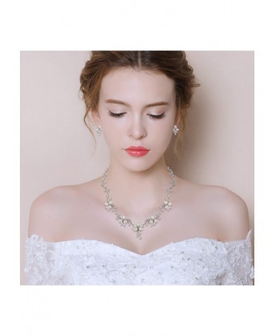 Women's Wedding Bridal Jewelry Set Simulated Pearl CZ Flower Necklace Earrings Silver-Tone $44.19 Jewelry Sets