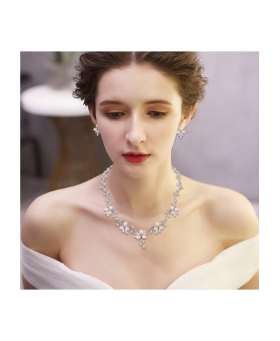 Women's Wedding Bridal Jewelry Set Simulated Pearl CZ Flower Necklace Earrings Silver-Tone $44.19 Jewelry Sets