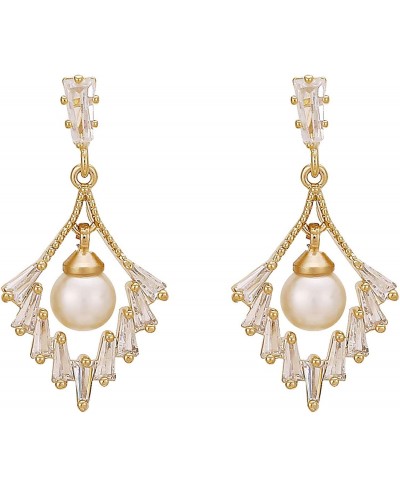 Handpicked Freshwater Cultured Pearl Earrings for Women Cubic Zirconia Flower Yellow Gold Plated Drop Earring $13.14 Drop & D...
