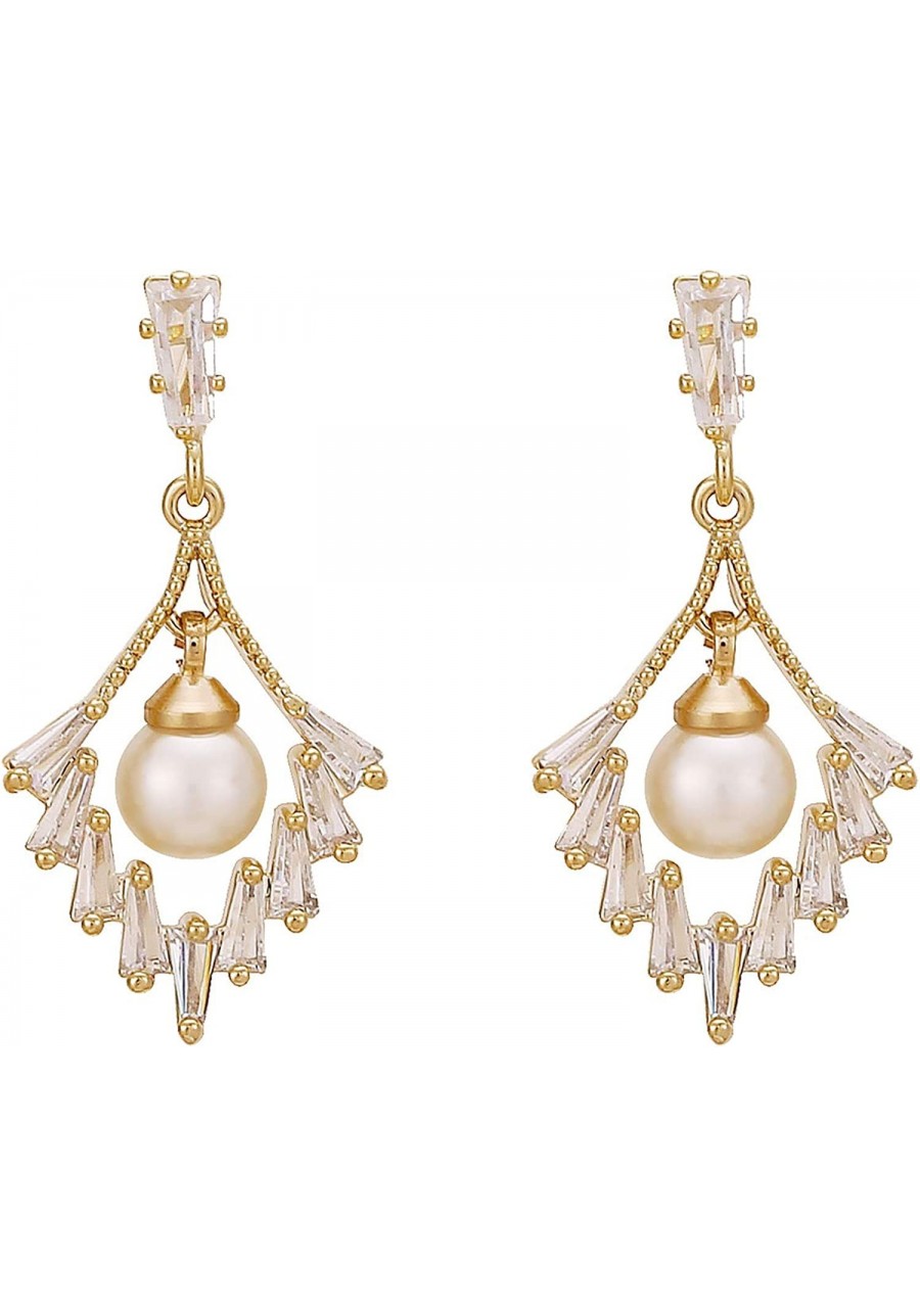 Handpicked Freshwater Cultured Pearl Earrings for Women Cubic Zirconia Flower Yellow Gold Plated Drop Earring $13.14 Drop & D...