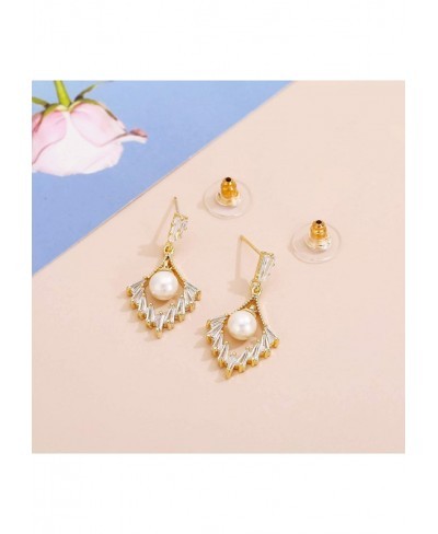 Handpicked Freshwater Cultured Pearl Earrings for Women Cubic Zirconia Flower Yellow Gold Plated Drop Earring $13.14 Drop & D...