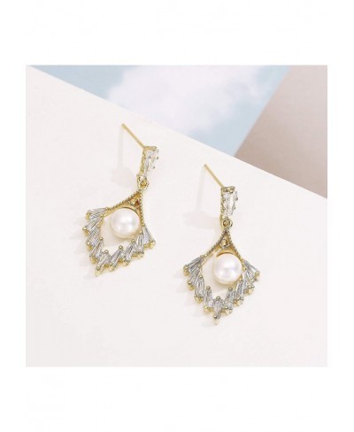 Handpicked Freshwater Cultured Pearl Earrings for Women Cubic Zirconia Flower Yellow Gold Plated Drop Earring $13.14 Drop & D...