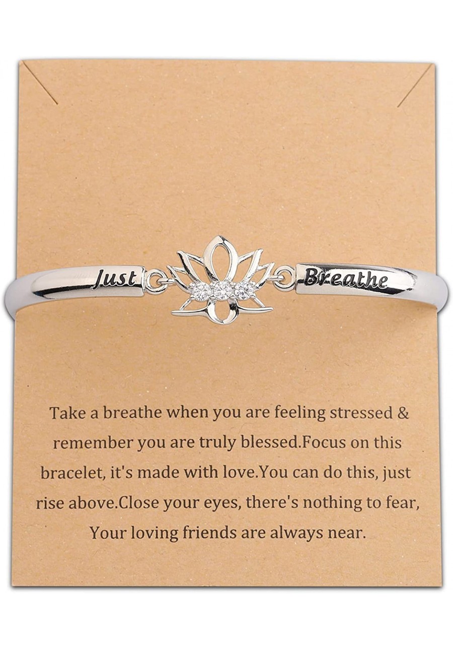 Spiritual Lotus Flower Bracelet With Message Card Just Breathe Jewelry Yoga Healing Inspirational Gift For Women $13.54 Cuff