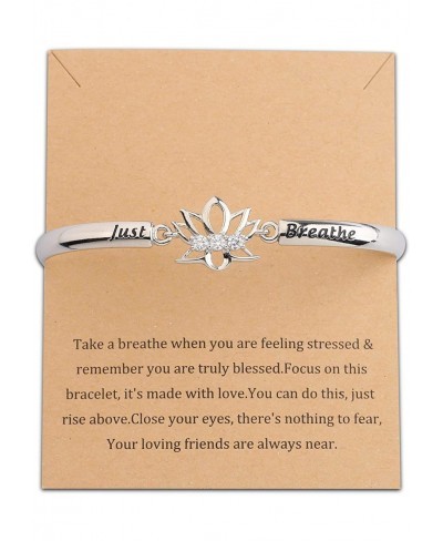 Spiritual Lotus Flower Bracelet With Message Card Just Breathe Jewelry Yoga Healing Inspirational Gift For Women $13.54 Cuff