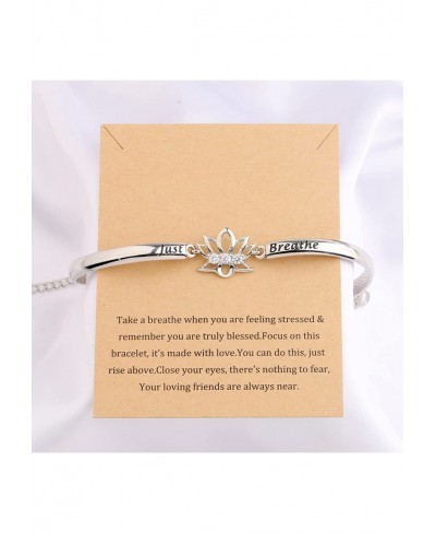 Spiritual Lotus Flower Bracelet With Message Card Just Breathe Jewelry Yoga Healing Inspirational Gift For Women $13.54 Cuff