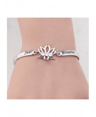 Spiritual Lotus Flower Bracelet With Message Card Just Breathe Jewelry Yoga Healing Inspirational Gift For Women $13.54 Cuff