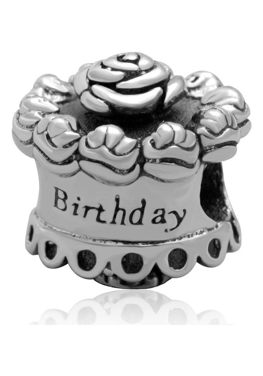 Happy Birthday Charm 925 Sterling Silver Cake Charm with Rose Charm Flower Charm for Bracelets $17.40 Charms & Charm Bracelets