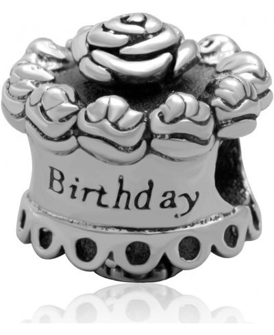 Happy Birthday Charm 925 Sterling Silver Cake Charm with Rose Charm Flower Charm for Bracelets $17.40 Charms & Charm Bracelets