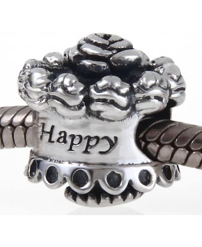 Happy Birthday Charm 925 Sterling Silver Cake Charm with Rose Charm Flower Charm for Bracelets $17.40 Charms & Charm Bracelets