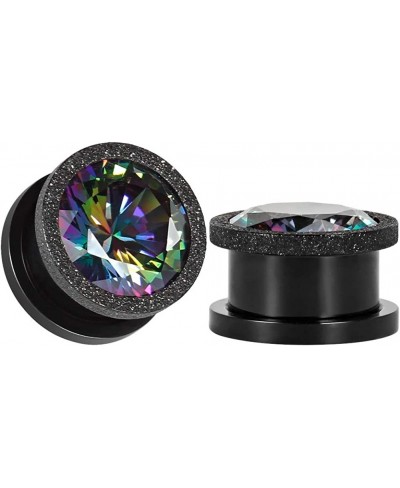 Dull Polish Ear Tunnels Titanium Black and Colorful Gauges Zircon Plugs Sold as 2pcs $13.23 Piercing Jewelry