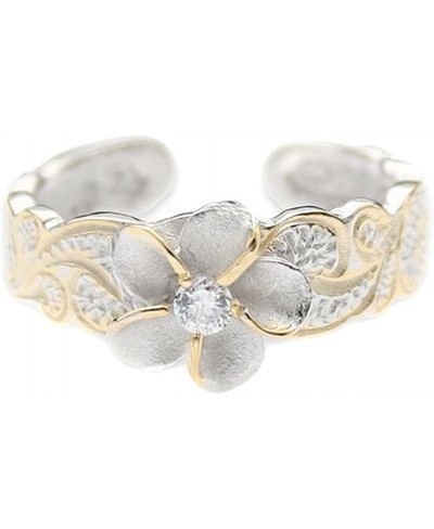 Hawaiian Sterling Silver With Yellow Gold Flashed Plumeria Toe Ring With Synthetic CZ Accent $29.48 Toe Rings