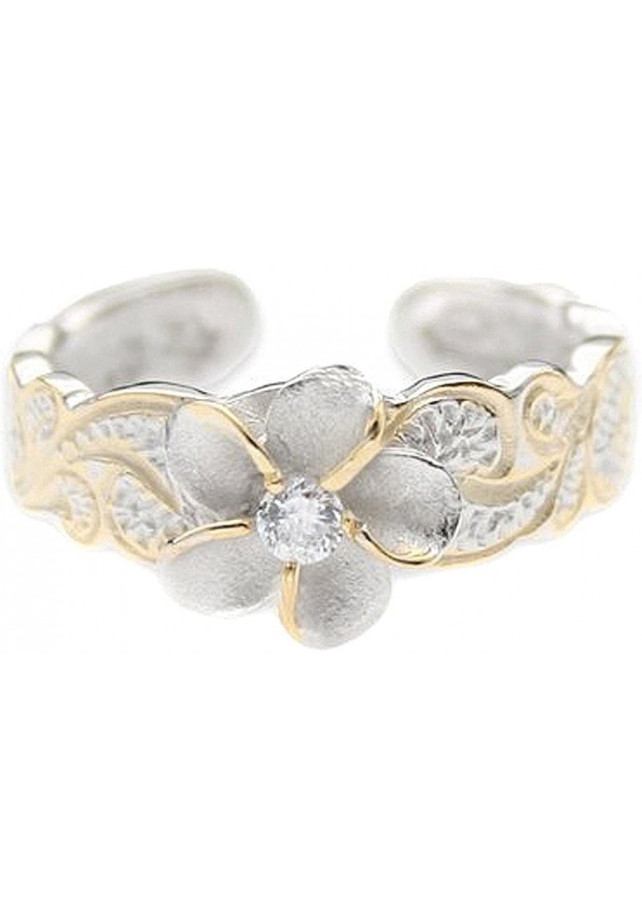 Hawaiian Sterling Silver With Yellow Gold Flashed Plumeria Toe Ring With Synthetic CZ Accent $29.48 Toe Rings