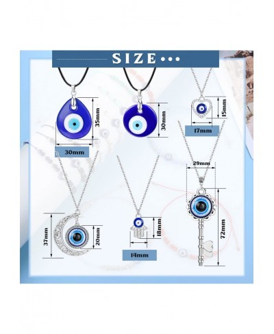 18 Pieces Evil Eye Necklace Evil Eye Bracelet Set Lucky Blue Eye Necklace Pendant for Women Men Adjustable String Knot Evil E...