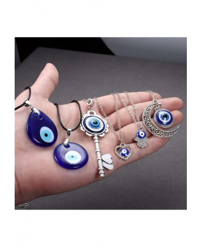 18 Pieces Evil Eye Necklace Evil Eye Bracelet Set Lucky Blue Eye Necklace Pendant for Women Men Adjustable String Knot Evil E...