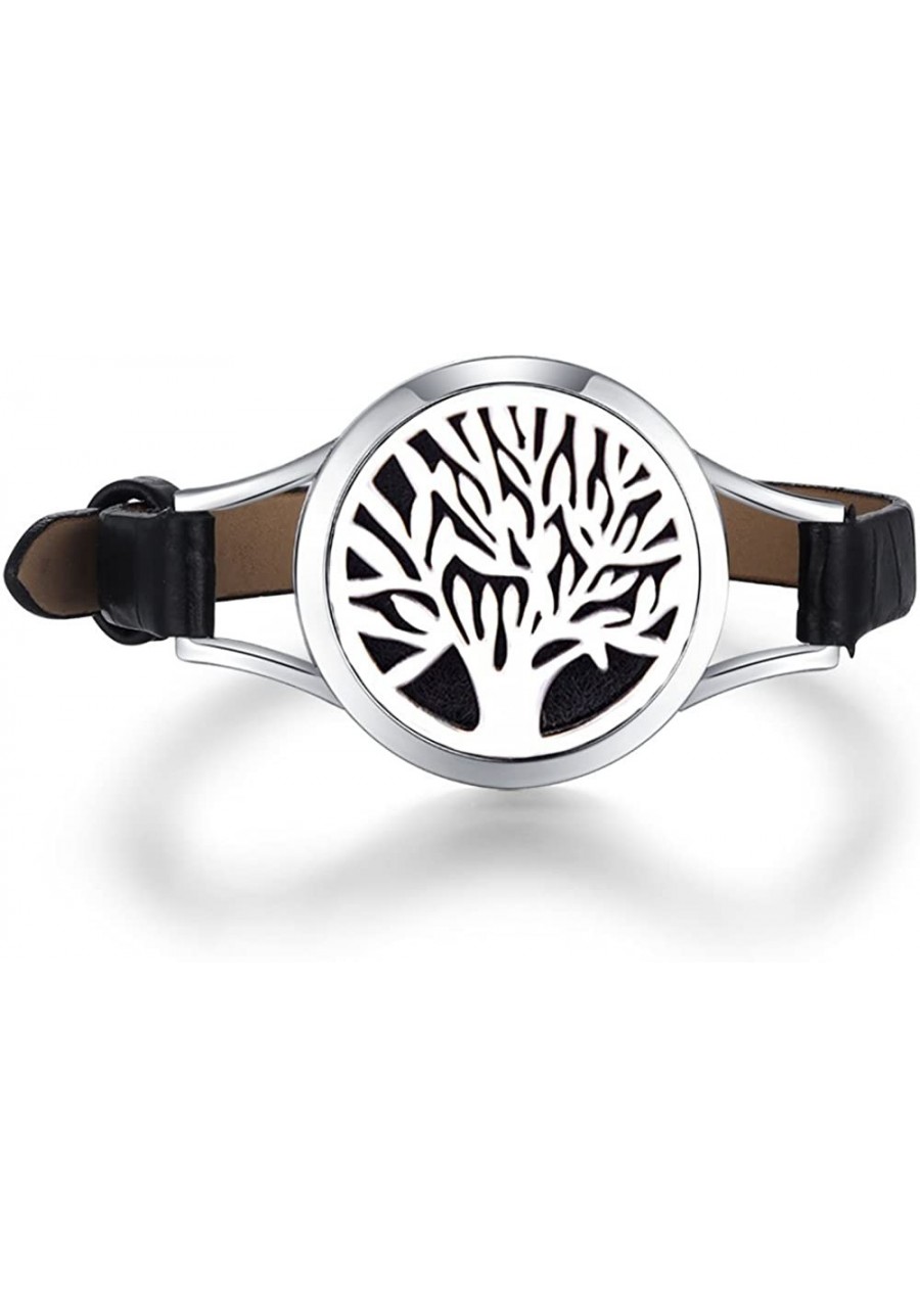 Black Leather Wrap Essential Oil Diffuser Bracelet 316L Stainless Steel 6-7.7'' Locket Bangle $15.19 Wrap