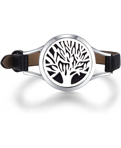 Black Leather Wrap Essential Oil Diffuser Bracelet 316L Stainless Steel 6-7.7'' Locket Bangle $15.19 Wrap