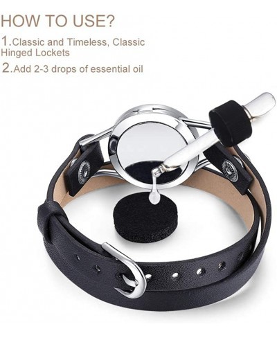 Black Leather Wrap Essential Oil Diffuser Bracelet 316L Stainless Steel 6-7.7'' Locket Bangle $15.19 Wrap