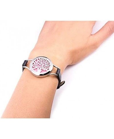 Black Leather Wrap Essential Oil Diffuser Bracelet 316L Stainless Steel 6-7.7'' Locket Bangle $15.19 Wrap