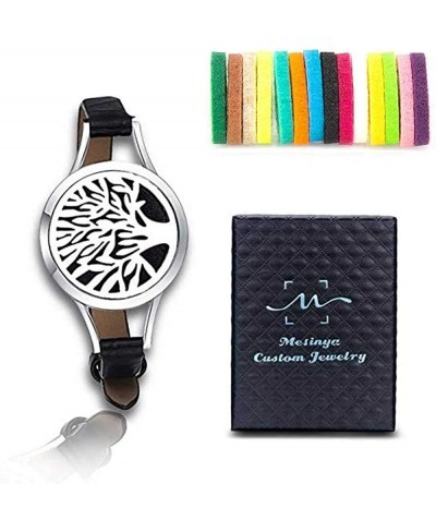 Black Leather Wrap Essential Oil Diffuser Bracelet 316L Stainless Steel 6-7.7'' Locket Bangle $15.19 Wrap