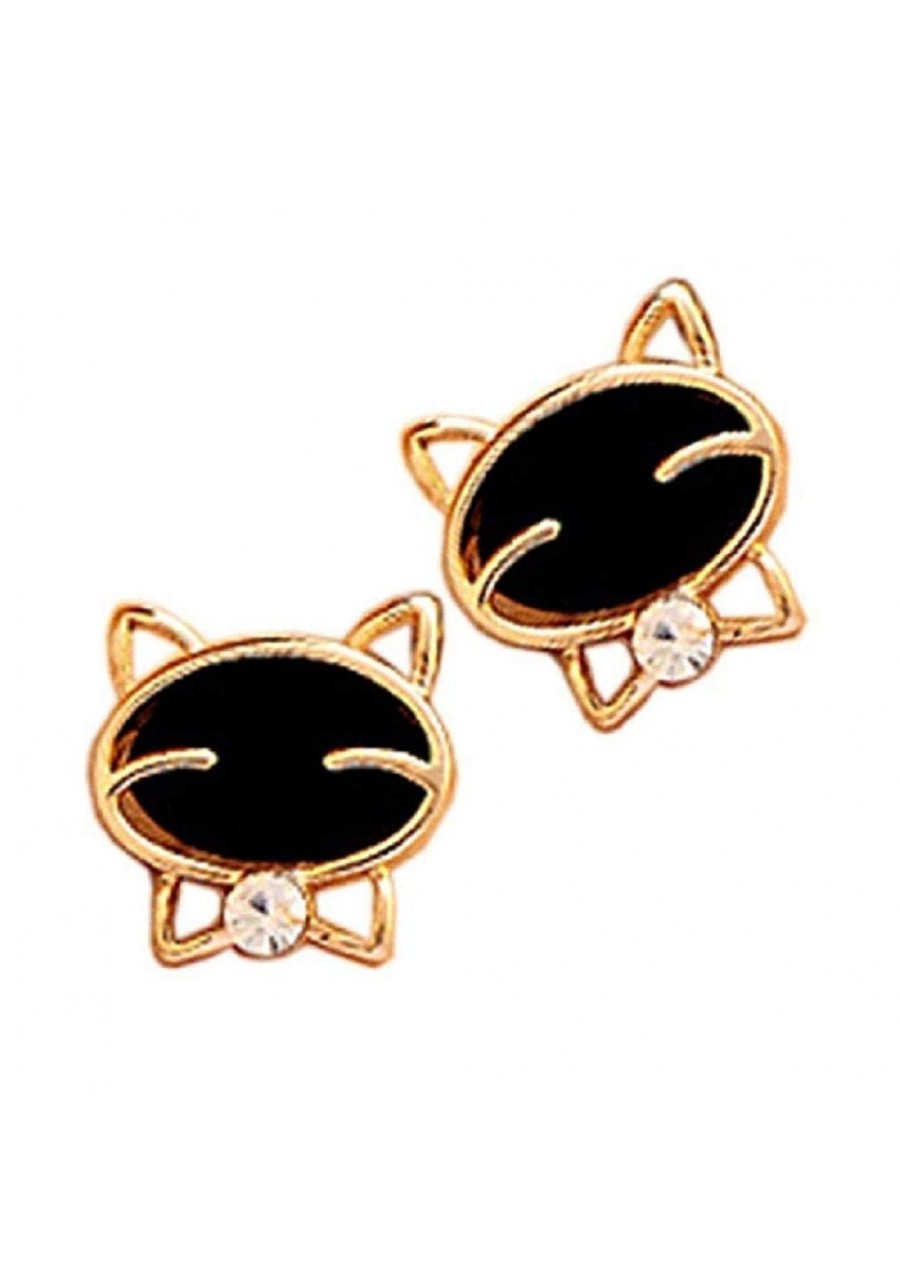 Fashion Simple Earrings Versatile Cute Black Smiley Cat Rhinestone Exquisite Diamond Ear Stud (Black) $10.35 Cuffs & Wraps