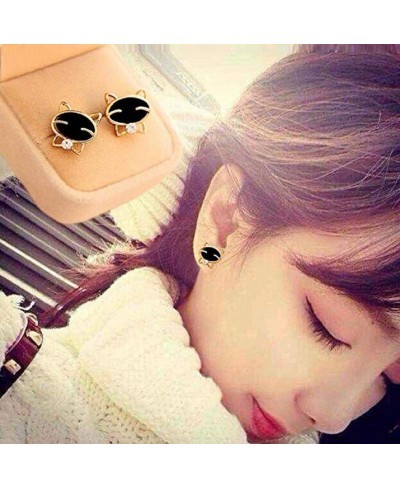 Fashion Simple Earrings Versatile Cute Black Smiley Cat Rhinestone Exquisite Diamond Ear Stud (Black) $10.35 Cuffs & Wraps