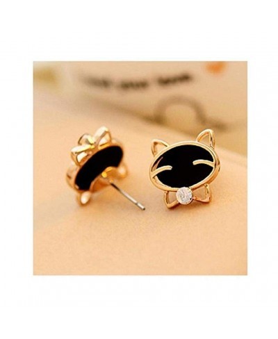 Fashion Simple Earrings Versatile Cute Black Smiley Cat Rhinestone Exquisite Diamond Ear Stud (Black) $10.35 Cuffs & Wraps