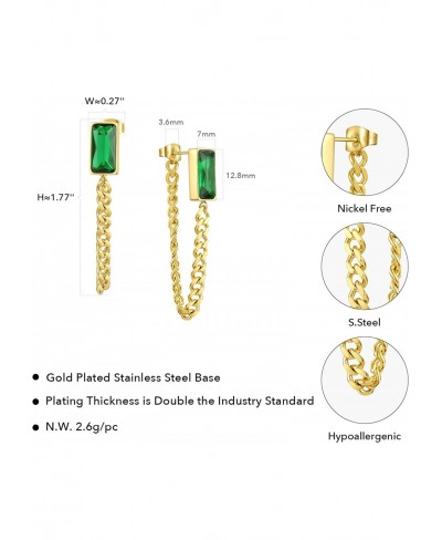 Long Link Chain with Zriconia Stone Drop Earring Stainless Steel Statement Dangle Earrings for Women Gift $21.26 Drop & Dangle