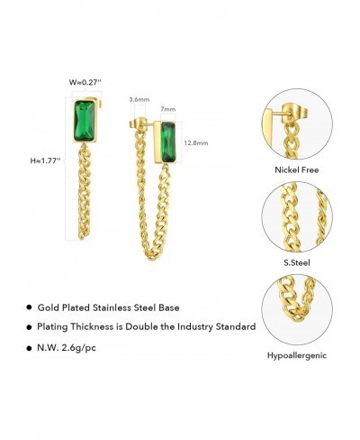 Long Link Chain with Zriconia Stone Drop Earring Stainless Steel Statement Dangle Earrings for Women Gift $21.26 Drop & Dangle